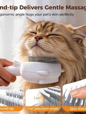 White Pet Grooming Brush for Cats - Gentle Massage
